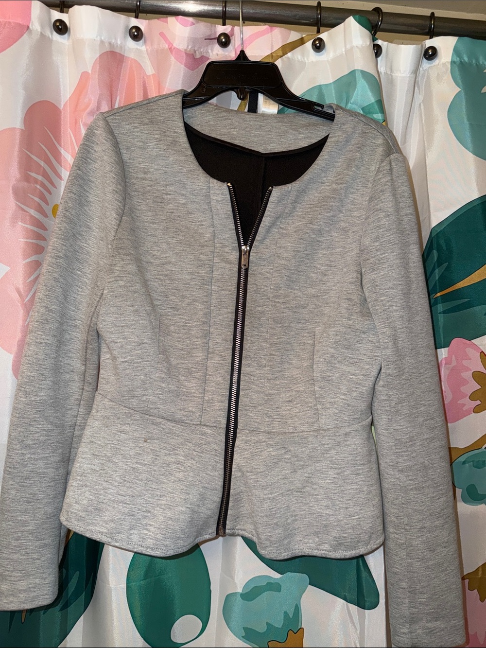 H&M Light Gray Zip-Front Peplum Blazer